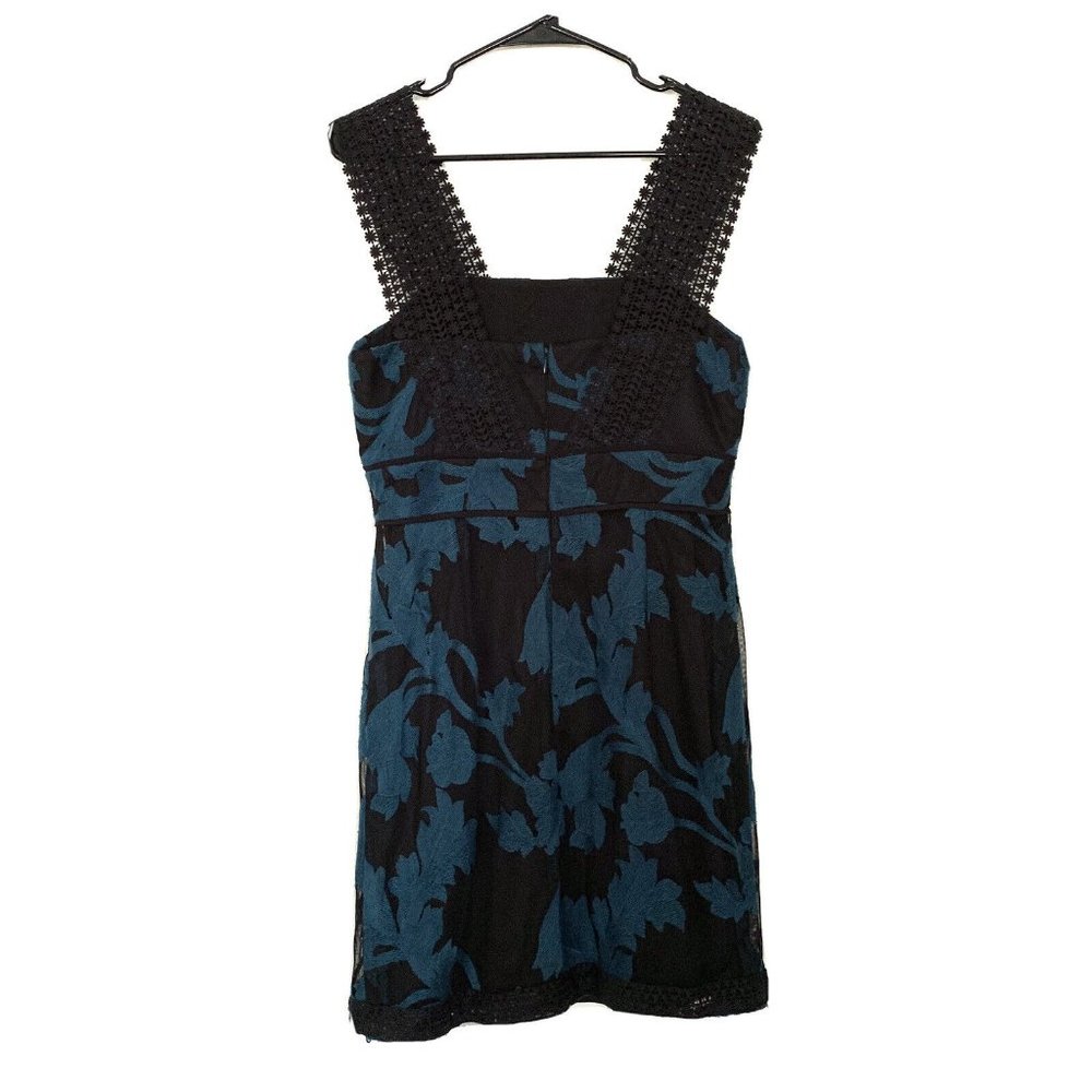 Tahari Arthur S. Levine Dress Black Blue Floral Embroidered Mesh - Picture 5 of 9